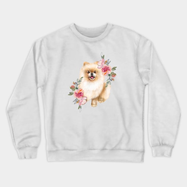 Cute Pomeranian Spitz Cream Puppy Dog Art Crewneck Sweatshirt by AdrianaHolmesArt